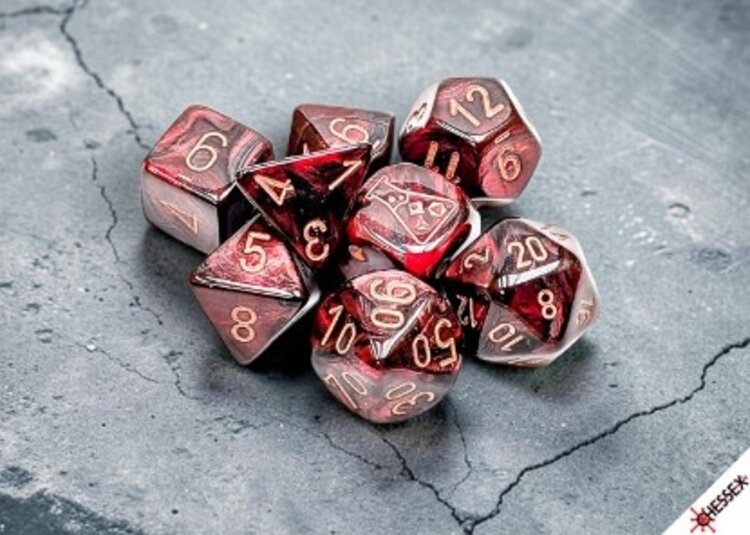CHESSEX CHX 30080 LAB DICE 7 PC POLY DICE SET LUSTROUS GOTHIC/COPPER