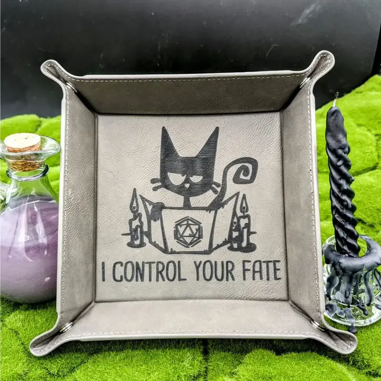 CAT DUNGEON MASTER DICE TRAY BLACK WITH SILVER