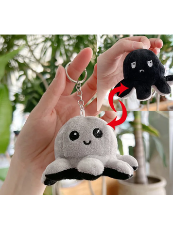 REVERSIBLE OCTOPUS PLUSH KEYCHAIN GREY TO BLACK