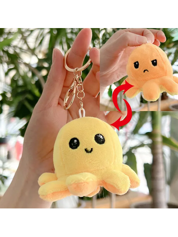 REVERSIBLE OCTOPUS PLUSH KEYCHAIN YELLOW TO ORANGE