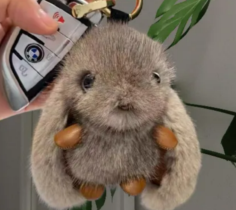 CUTE PLUSH RABBIT KEYCHAIN GRAY