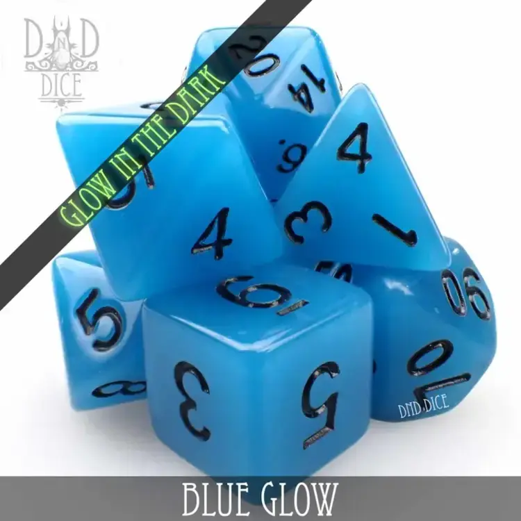 DND DICE BLUE GLOW IN THE DARK RPG DICE SET