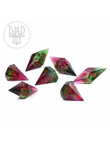 DND DICE CRYSTAL SHARDS BLOOD EMERALD  HANDMADE DICE SET