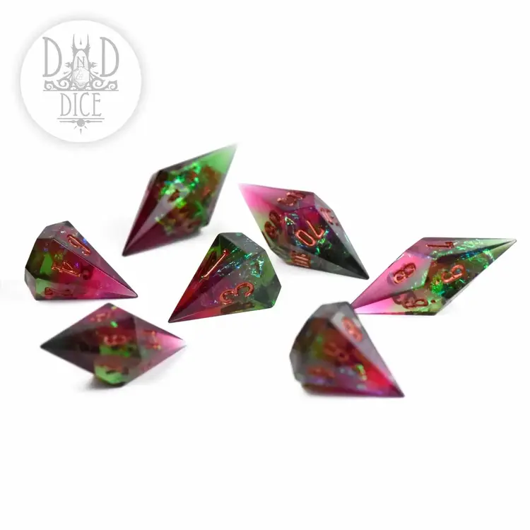 DND DICE CRYSTAL SHARDS BLOOD EMERALD  HANDMADE DICE SET