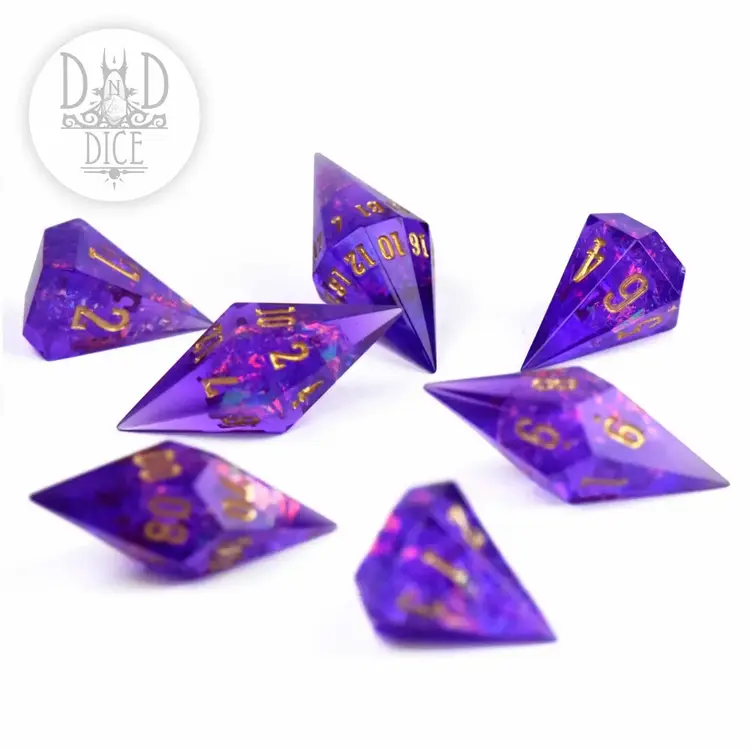 DND DICE CRYSTAL SHARDS AMETHYST  HANDMADE DICE SET