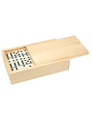 DOUBLE SIX WHITE DOMINOES IN WOODEN CASE