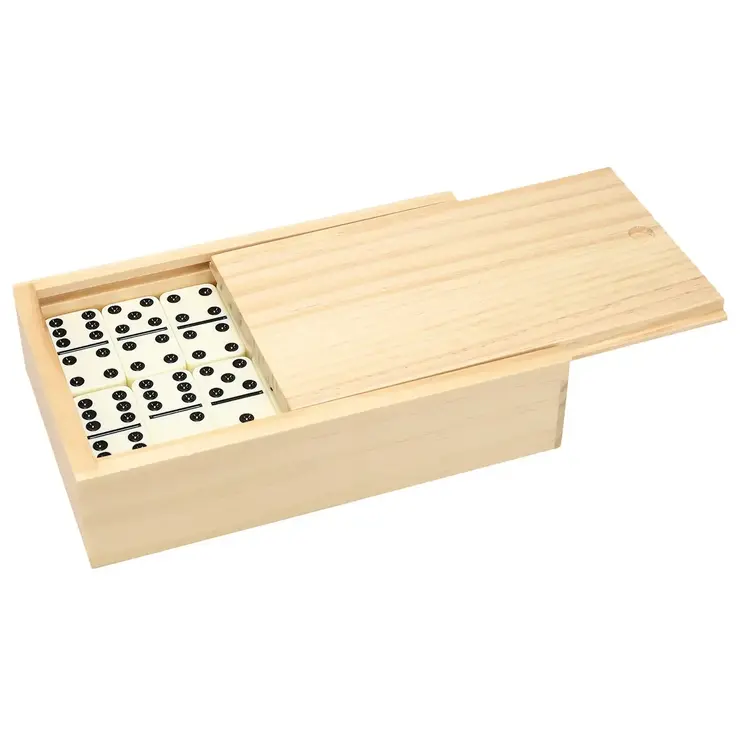DOUBLE SIX WHITE DOMINOES IN WOODEN CASE