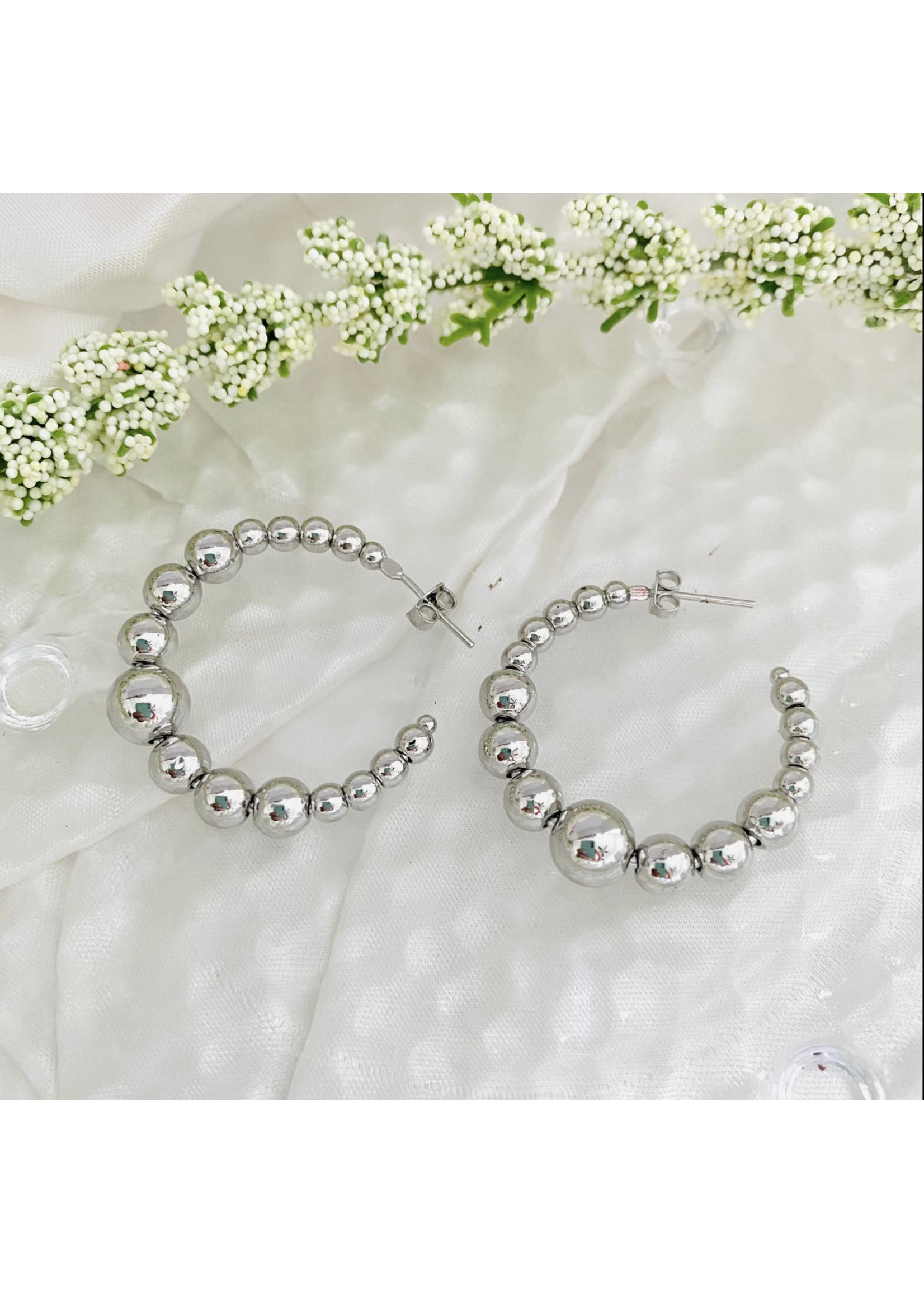 Silver Beaded Hoops