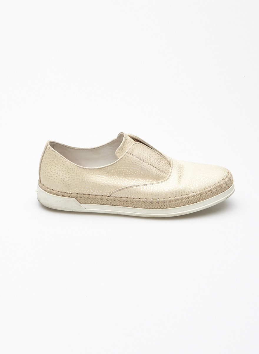 Beige and Silver Leather Loafers - TOD 