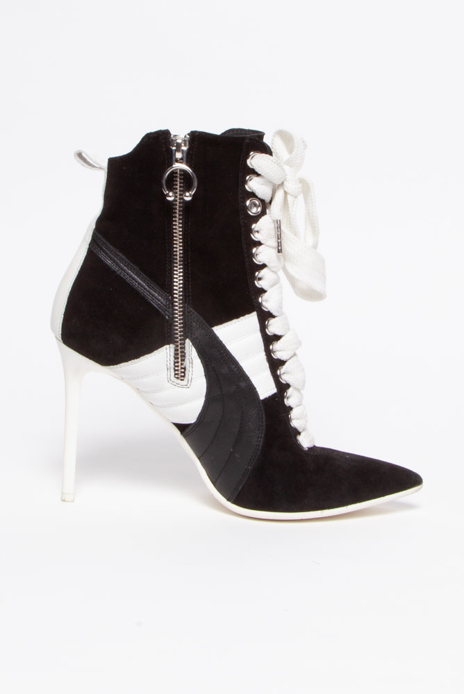Black And White Suede Laced Pumps 