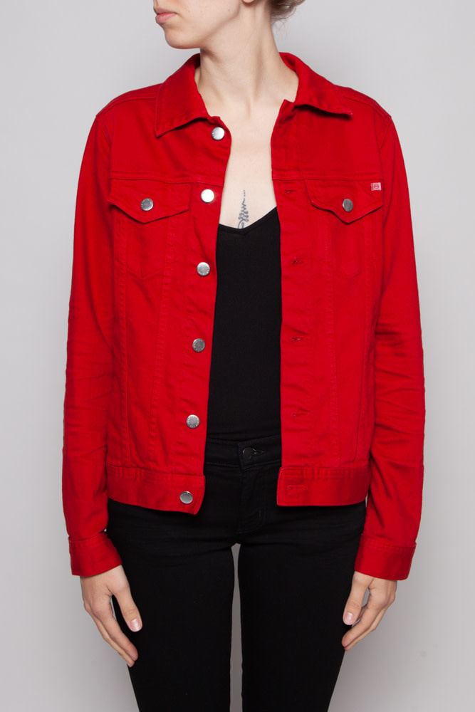 all red jean jacket