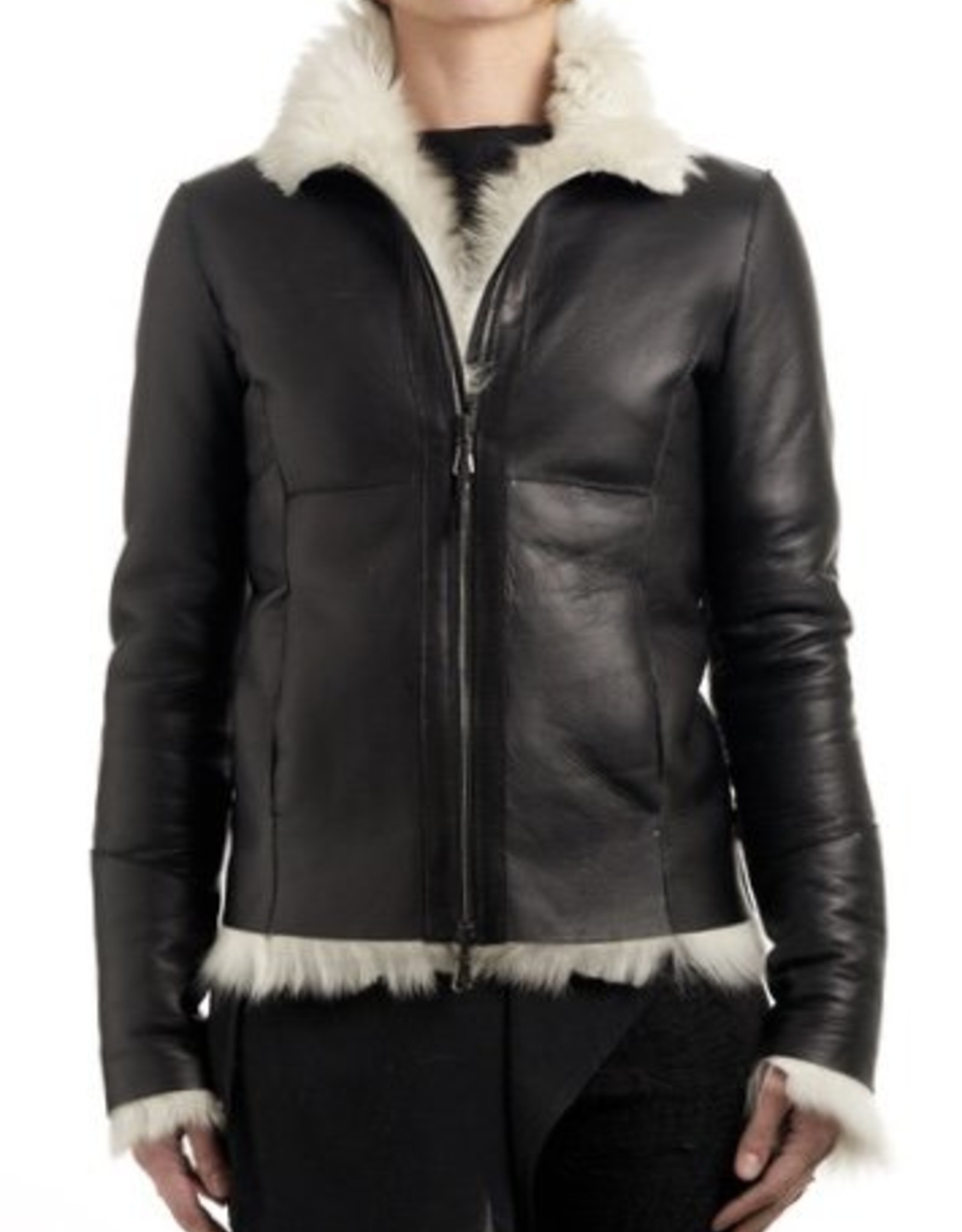 black and white shearling jacket