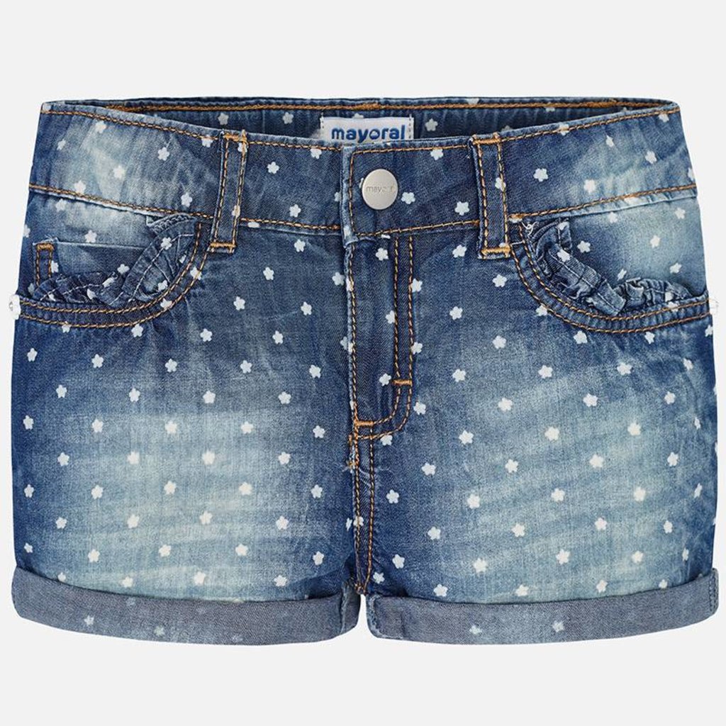polka dot denim shorts