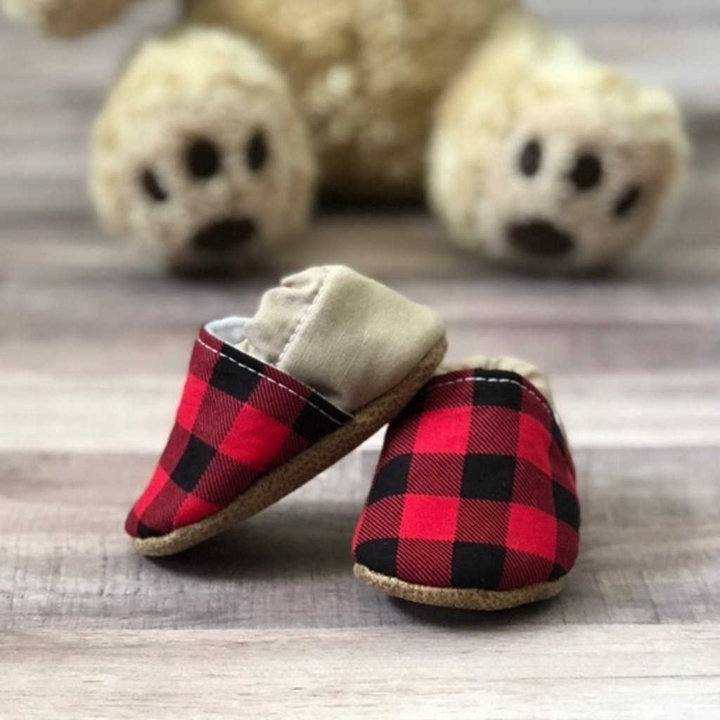 Trendy Baby Buffalo Plaid And Tan Moccasins