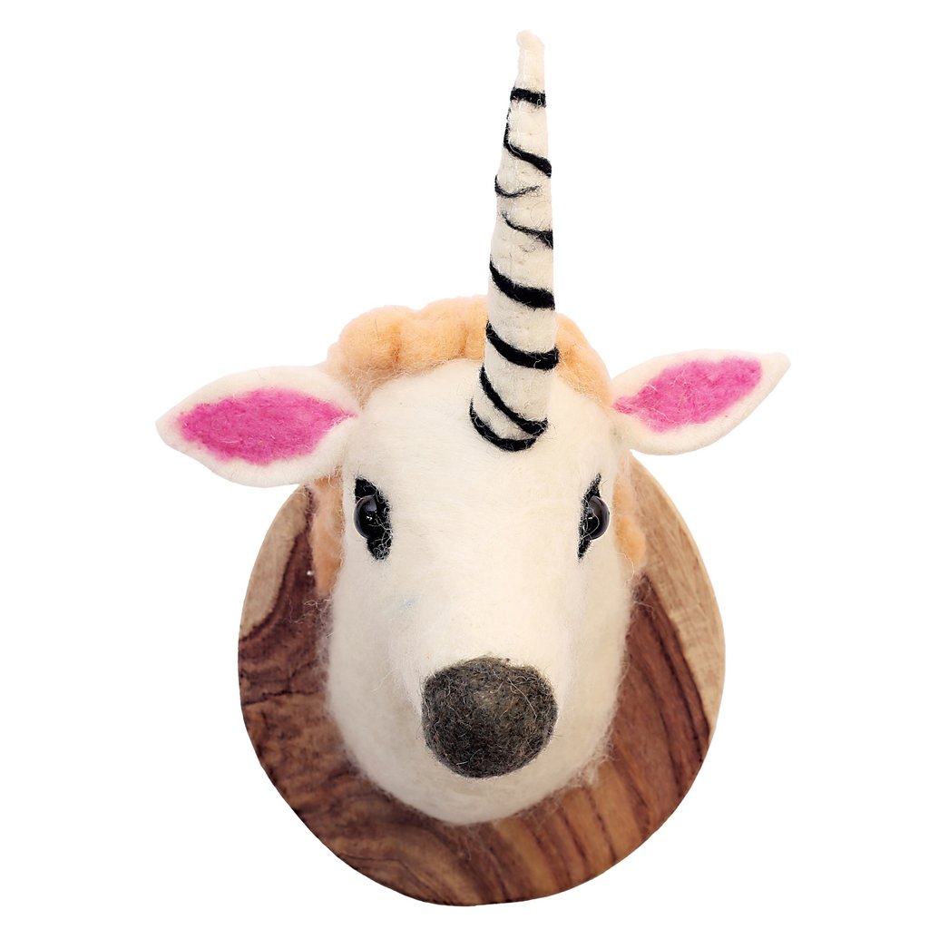 Karma Living Wool Felt And Mango Wood Trophy Unicorn Yellow Turtle