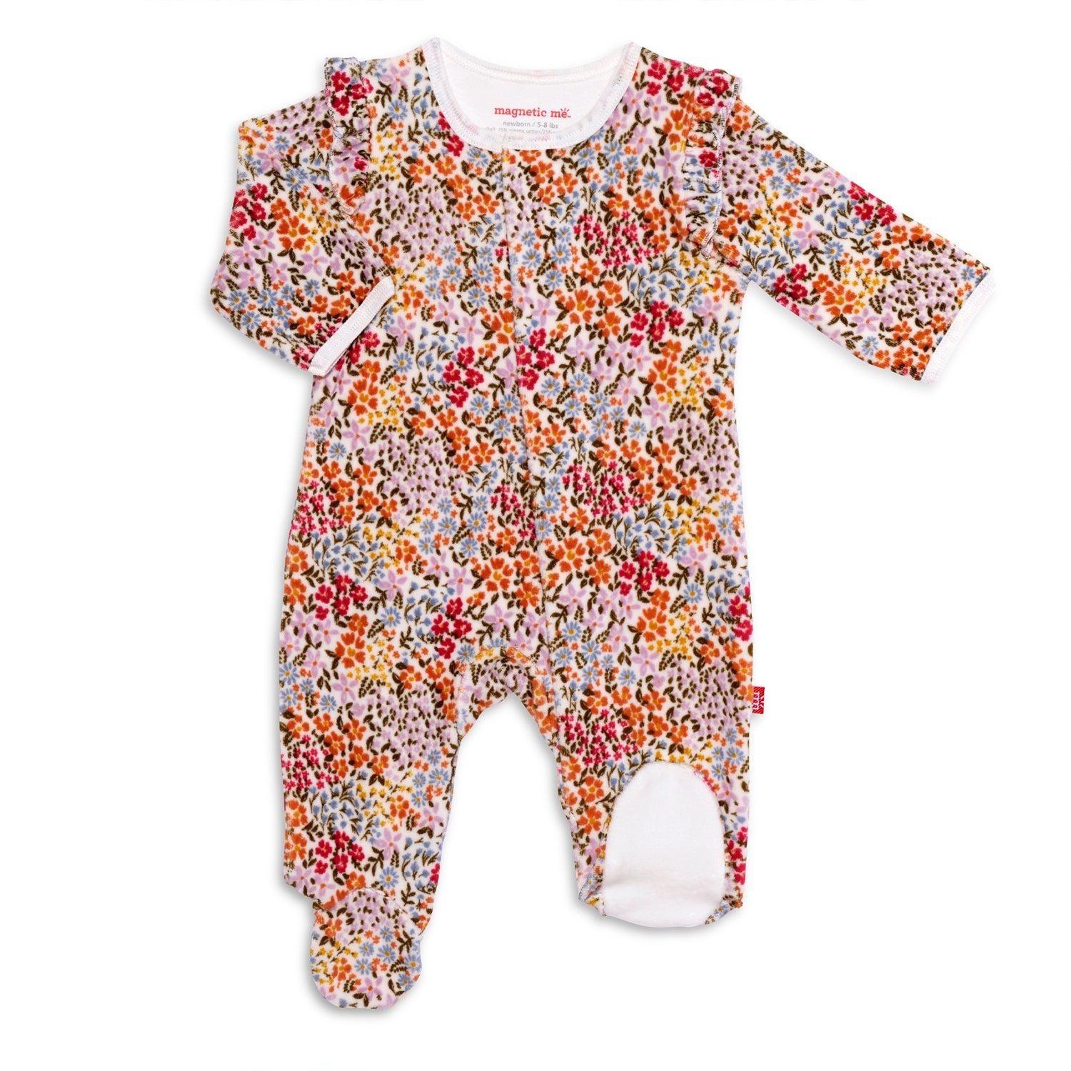 opstrøms Urskive milits Magnetic Me Baby Floral Velour Footie - Yellow Turtle