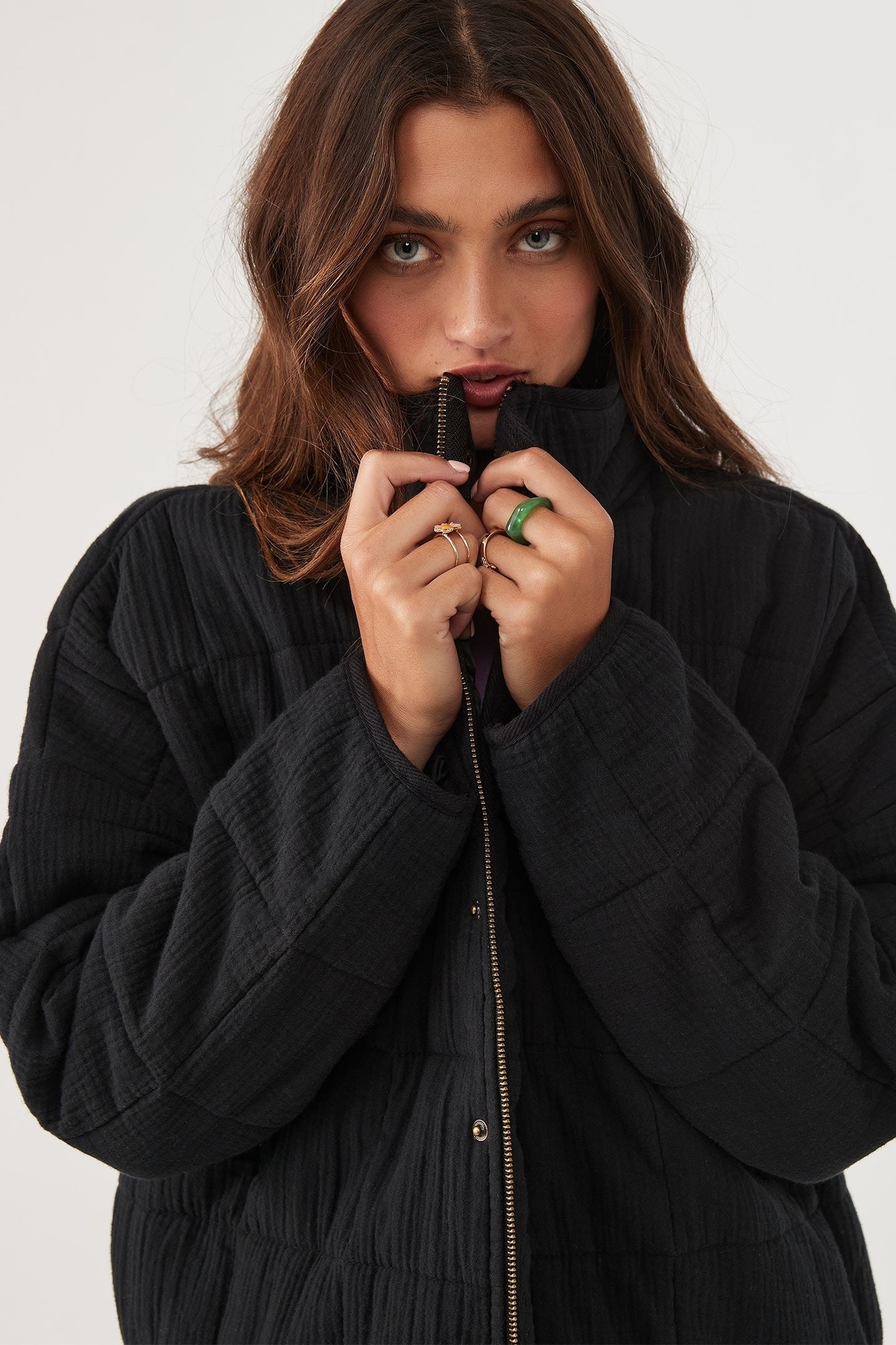 O'Neill Womens Mabeline Quilted Oversized Jacket Yellow Turtle