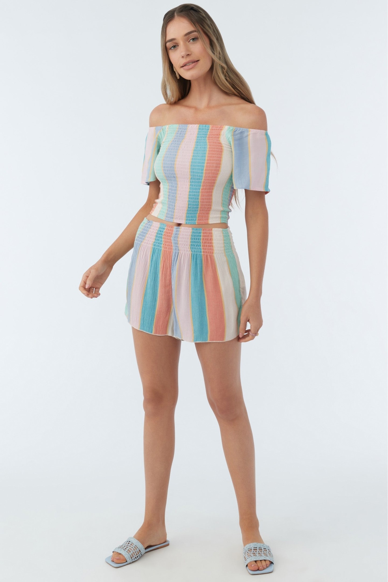 Taupe Striped Short Sleeve Swim Romper – The Pear Co.