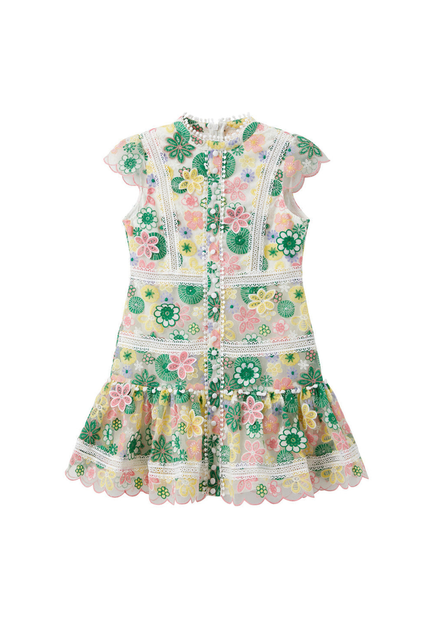 Marlo Kids Agathe Embroidered Dress - FLORAL - Yellow Turtle