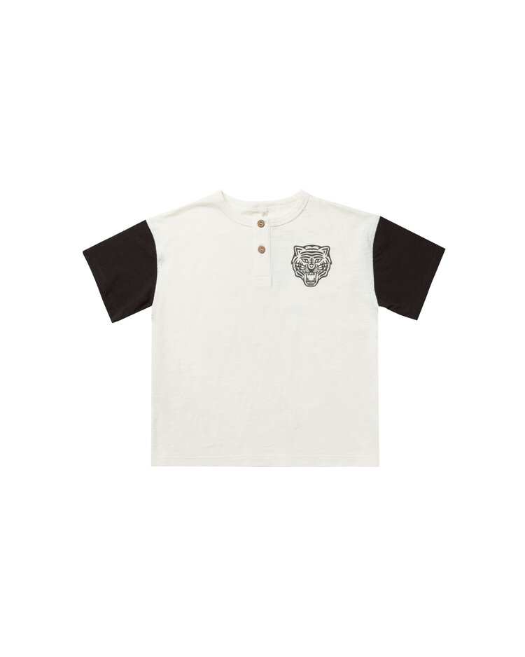 Rylee + Cru Rylee & Cru Kids Tiger Henley Contrast Tee - IVORY