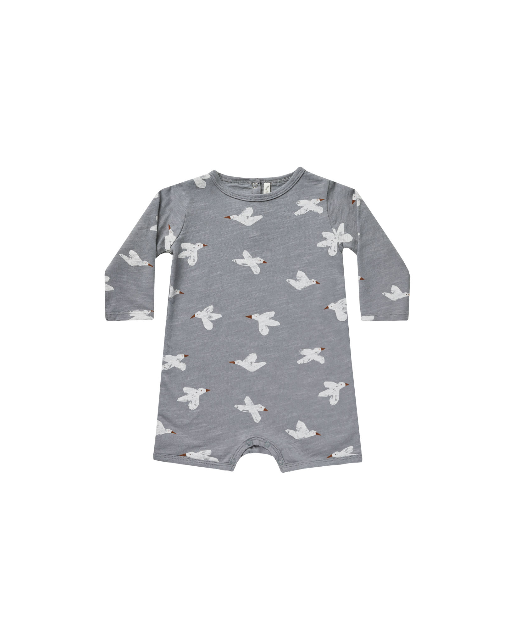 Rylee & Cru Baby Birds Long Sleeve Dash Romper - DUSTY BLUE - Yellow Turtle