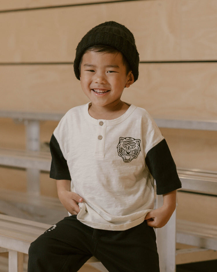 Rylee + Cru Rylee & Cru Kids Tiger Henley Contrast Tee - IVORY