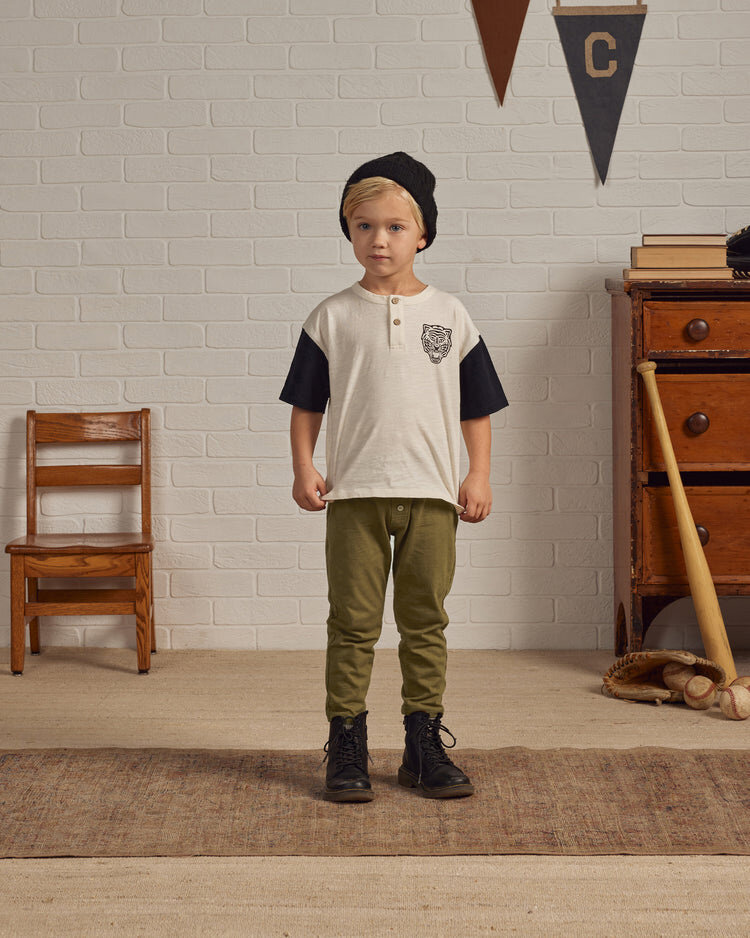 Rylee + Cru Rylee & Cru Kids Tiger Henley Contrast Tee - IVORY