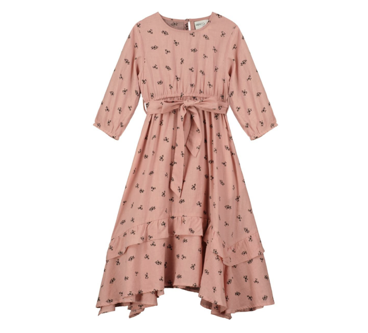 Poppet & Fox Kids Handkerchief Hem Dress - DUSTY PINK FLORAL