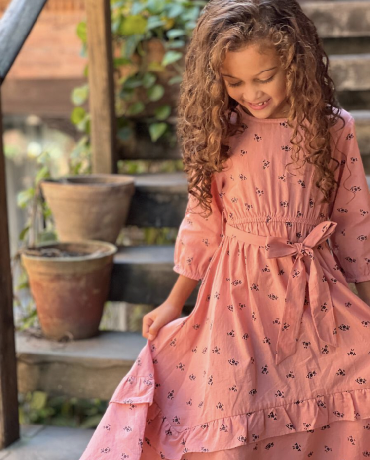 Poppet & Fox Kids Handkerchief Hem Dress - DUSTY PINK FLORAL