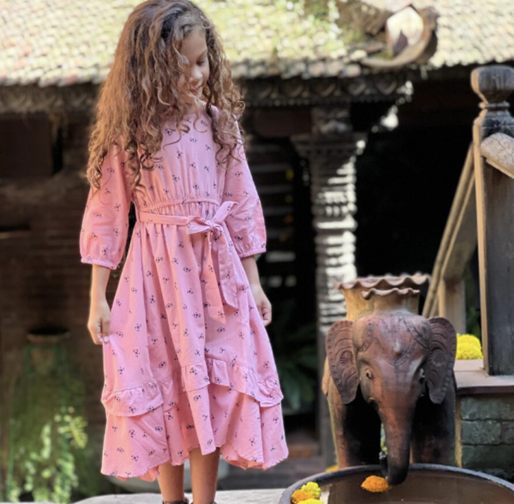 Poppet & Fox Kids Handkerchief Hem Dress - DUSTY PINK FLORAL