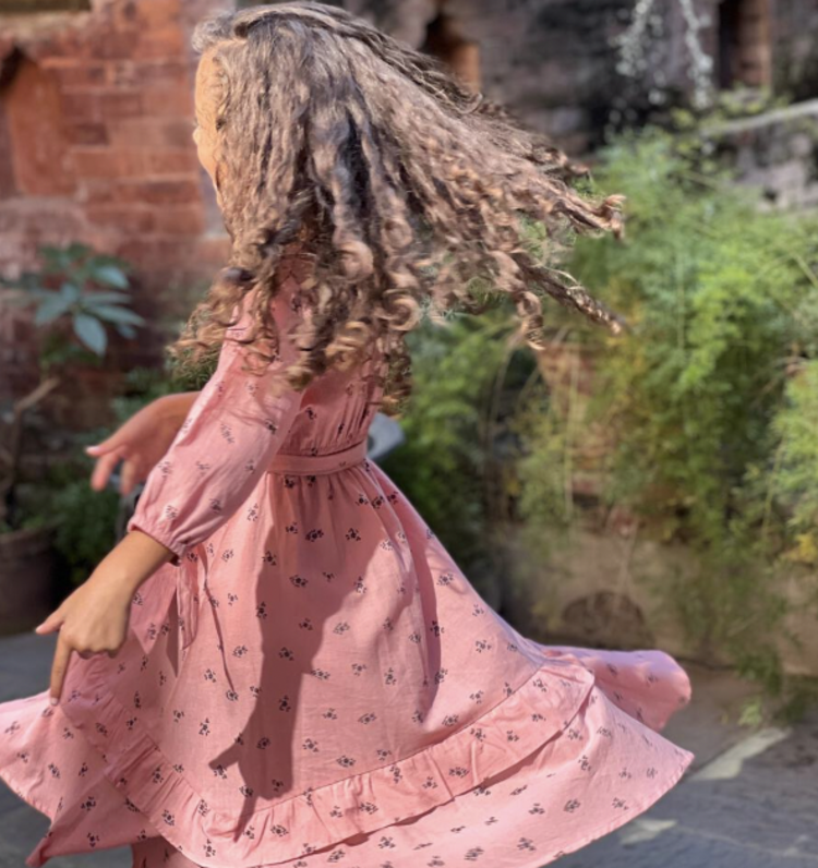 Poppet & Fox Kids Handkerchief Hem Dress - DUSTY PINK FLORAL