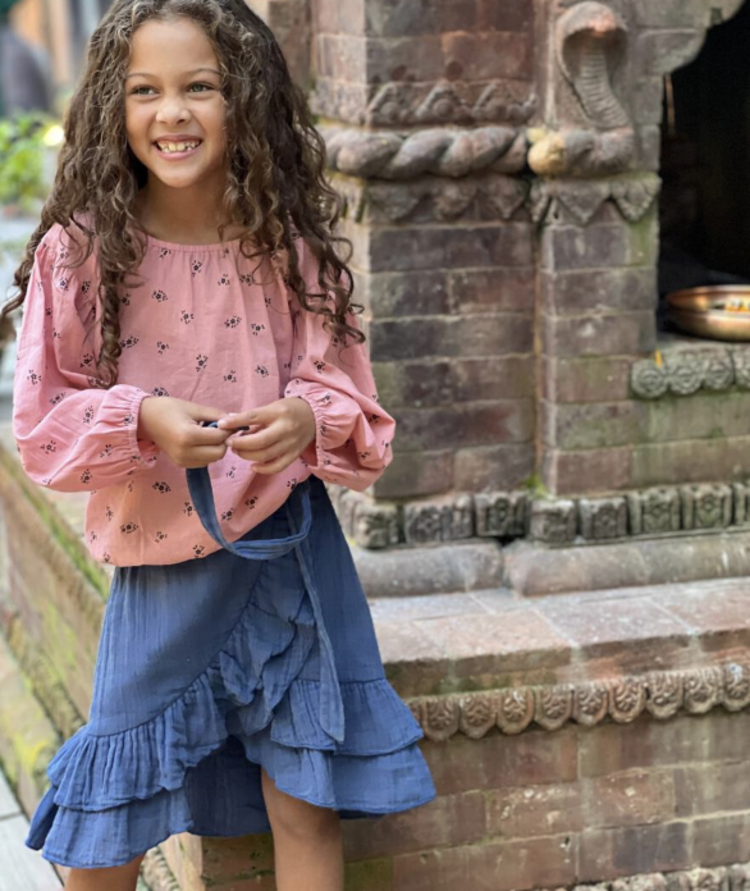 Poppet & Fox Kids Frilled Faux Wrap Skirt - INDIGO