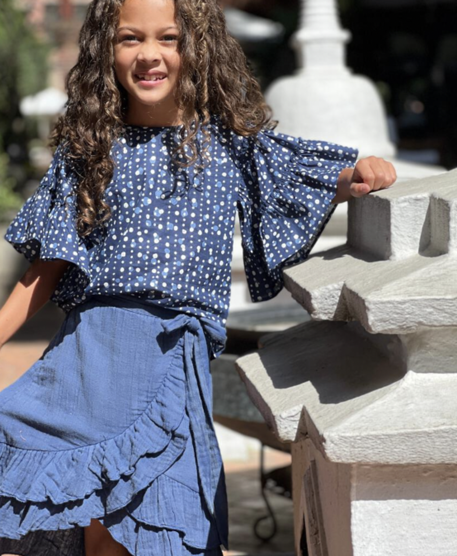 Poppet & Fox Kids Frilled Faux Wrap Skirt - INDIGO - Yellow Turtle