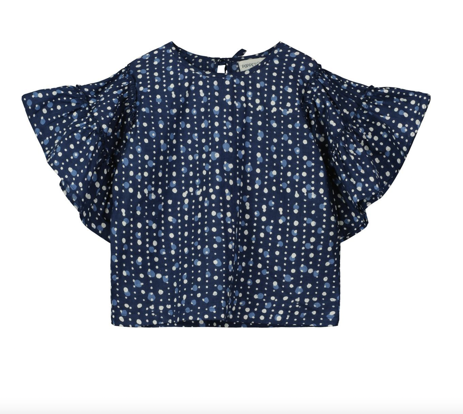 Poppet & Fox Kids Ruffle Sleeve Dot Blouse - INDIGO - Yellow Turtle