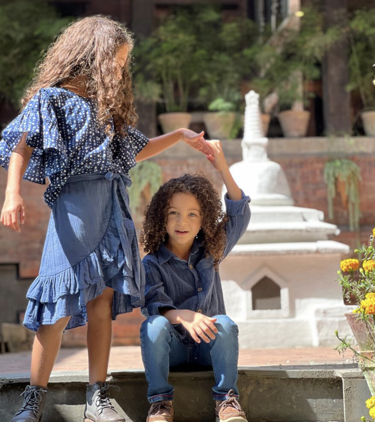 Poppet & Fox Kids Ruffle Sleeve Dot Blouse - INDIGO