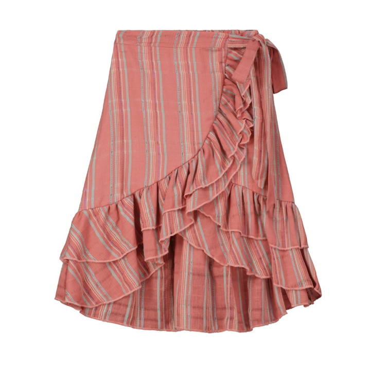 Poppet & Fox Kids Frilled Faux Wrap Stripe Skirt - SALMON STRIPE
