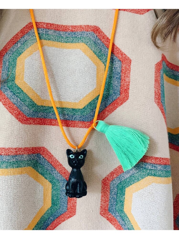 Gunner & Lux Gunner & Lux Halloween Necklace - Black Cat Glow in the Dark Eyes