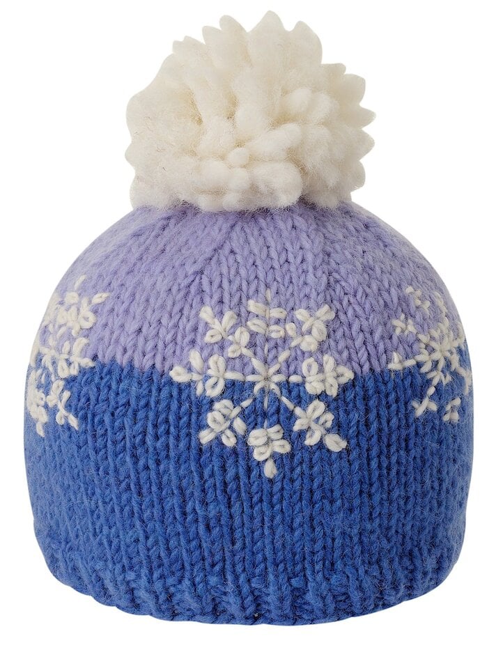 Hand Knit Merino Wool Hat with Fox Fur Pom-Pom - Light Purple