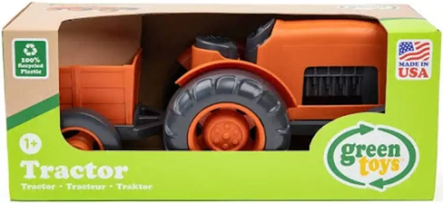 GREEN TOYS TRACTEUR ET REMORQUE ORANGE - MOM POP