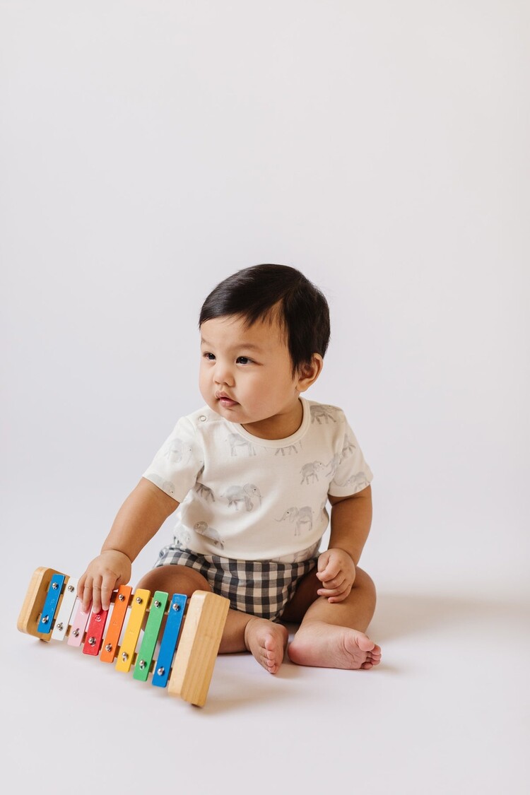 Pehr Designs Pehr Baby Shoulder Snap Onesie - FOLLOW ME ELEPHANT