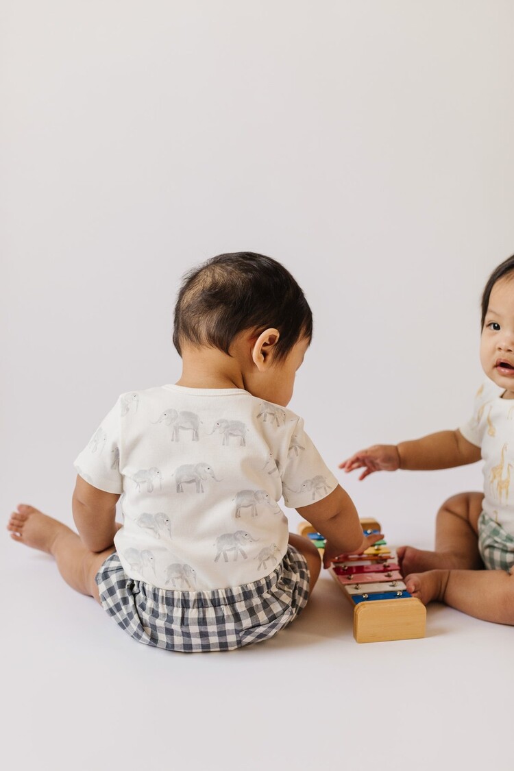 Pehr Designs Pehr Baby Shoulder Snap Onesie - FOLLOW ME ELEPHANT