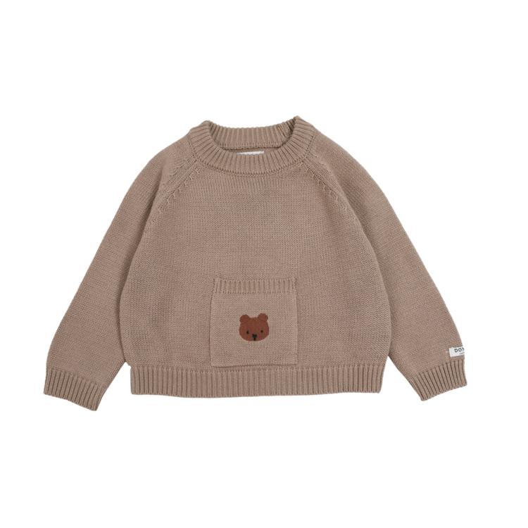 Donsje Donsje Baby Loeke Sweater Bear - HAZELNUT