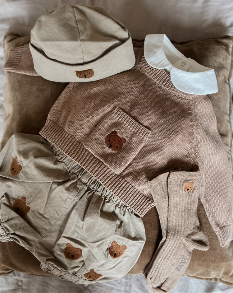 Donsje Donsje Baby Loeke Sweater Bear - HAZELNUT