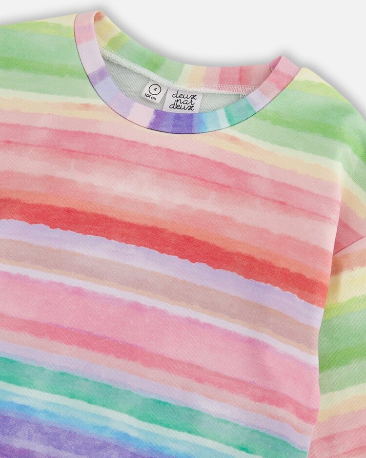 Deux par Deux Deux Par Deux Kids Terry Sweatshirt - RAINBOW STRIPE