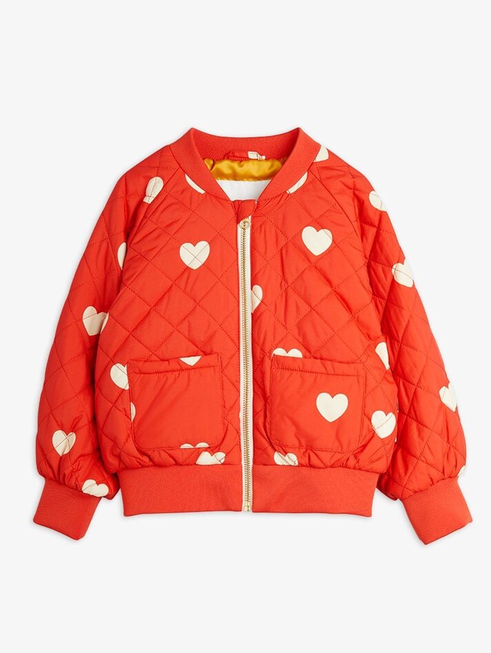 Mini Rodini Girls Hearts AOP Baseball Cardigan in Ivory