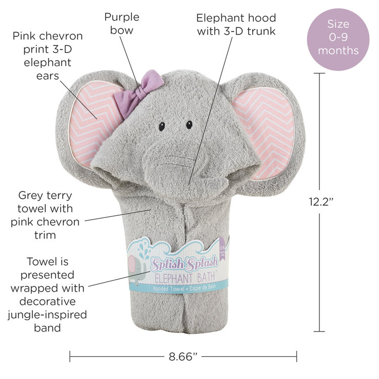 Baby Aspen Splish Splash Baby Hooded Towel - ELEPHANT