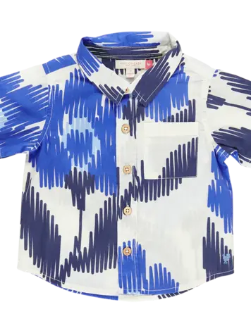 Blue Rooster (Pink Chicken) Pink Chicken Boys Jack Shirt - Blue Ikat