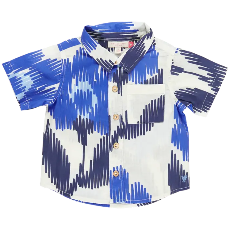 Blue Rooster (Pink Chicken) Pink Chicken Boys Jack Shirt - Blue Ikat