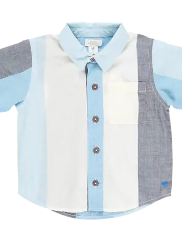 Blue Rooster (Pink Chicken) Pink Chicken Boys Jack Shirt - Ocean Stripe