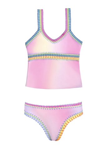 PQ Girls PQ Swim Kids Embroidered Tankini - Cotton Candy